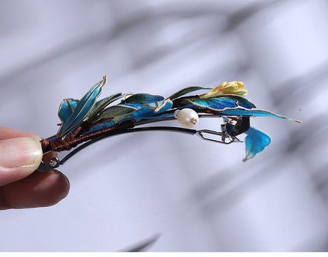 Ronghua Flower French Hair Barrettes Chinese Jewelry Blue Flower French Barrette Hair Clip Chinese Hair Accessories - Mulan Legacy
