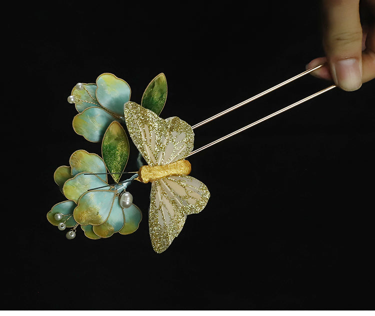 Ronghua Flower French Hair Pins Chinese Jewelry Blue Flower French Pins for Hair Chinese Hair Accessories