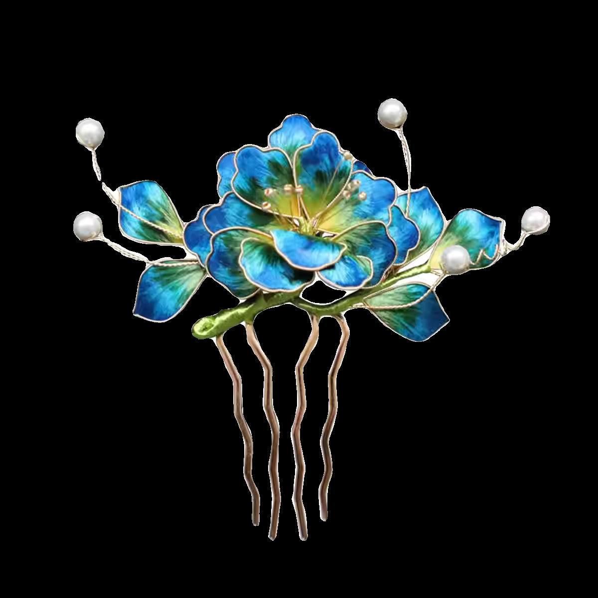 Blue Flower Side Comb Chinese Hair Accessories Ronghua Flower Hair Comb Clip Chinese Jewelry 