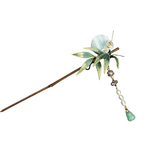 Chinese Hair Chopsticks Rong Hua Flower Chinese Hair Sticks Chinese Accessories Bamboo Leaves Wooden Hair Pin 