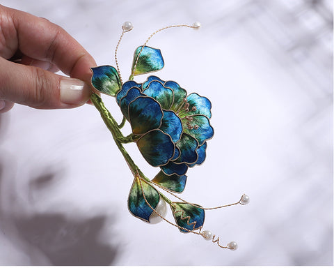 Ronghua Flower Pins Chinese Jewelry Blue Flower Brooch Pin Chinese Accessories 