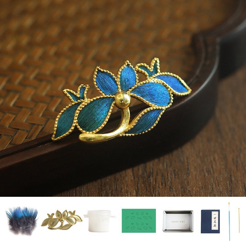 kingfisher jewelry​ Tian-Tsui Chinese Brooch Pin Kit DIY Tian Tsui Peacock Feather Craft Lotus Feather Crafting