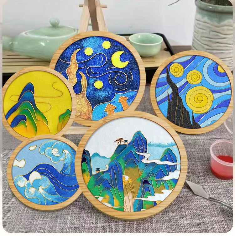 wood drink coasters cloisonne artwork Wooden Drink Coaster Chinese Cloisonne Art Wood Drink Coaster china cloisonne​