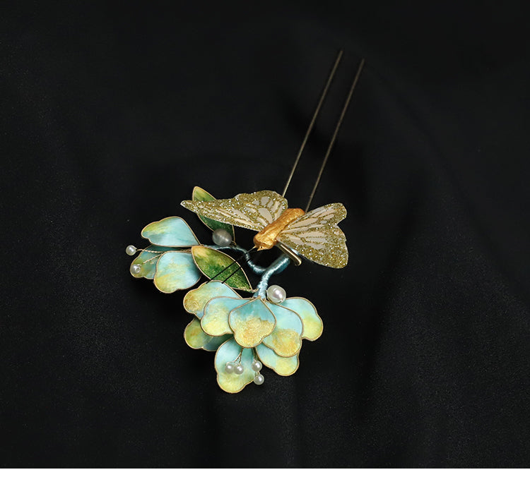 Ronghua Flower French Hair Pins Chinese Jewelry Blue Flower French Pins for Hair Chinese Hair Accessories