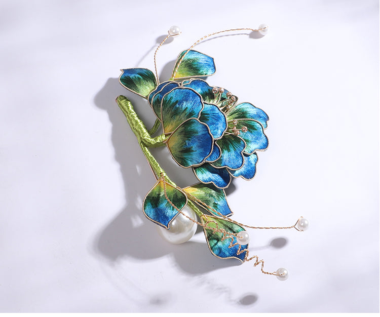 Ronghua Flower Pins Chinese Jewelry Blue Flower Brooch Pin Chinese Accessories 