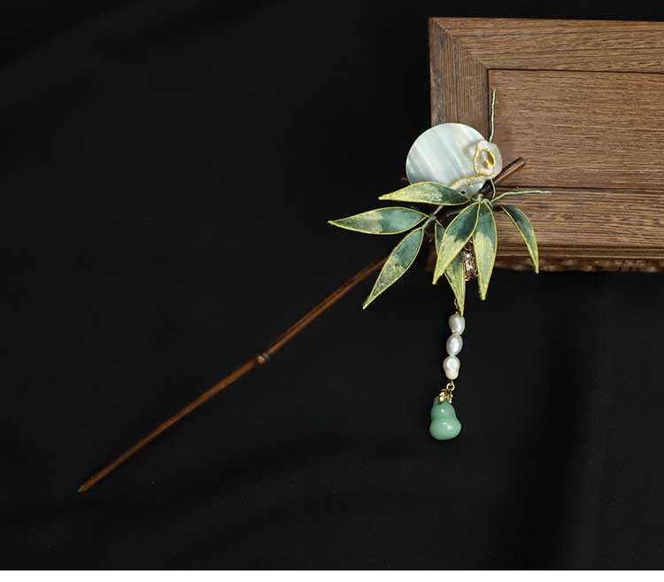 Chinese Hair Chopsticks Rong Hua Flower Chinese Hair Sticks Chinese Accessories Bamboo Leaves Wooden Hair Pin 