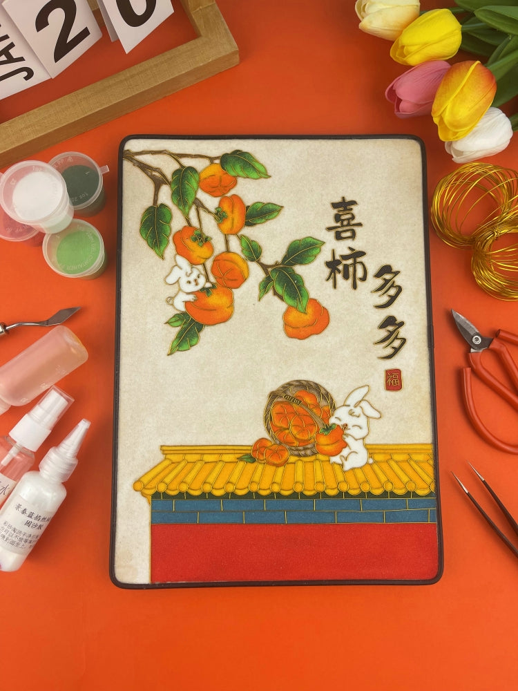 Cloisonne Painting DIY Art Kit Chinese New Year Wishes with Bunny Cloisonne Kit Chinese Cloisonne Art Kit