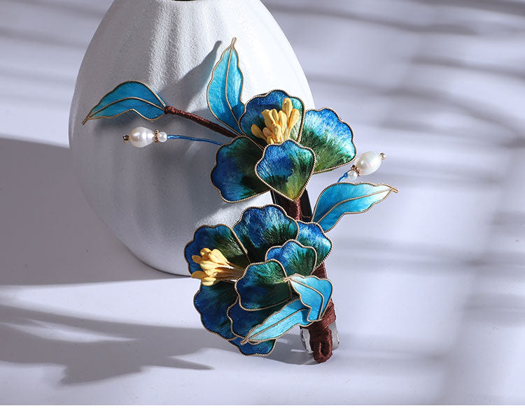 Ronghua Flower French Hair Barrettes Chinese Jewelry Blue Flower French Barrette Hair Clip Chinese Hair Accessories - Mulan Legacy