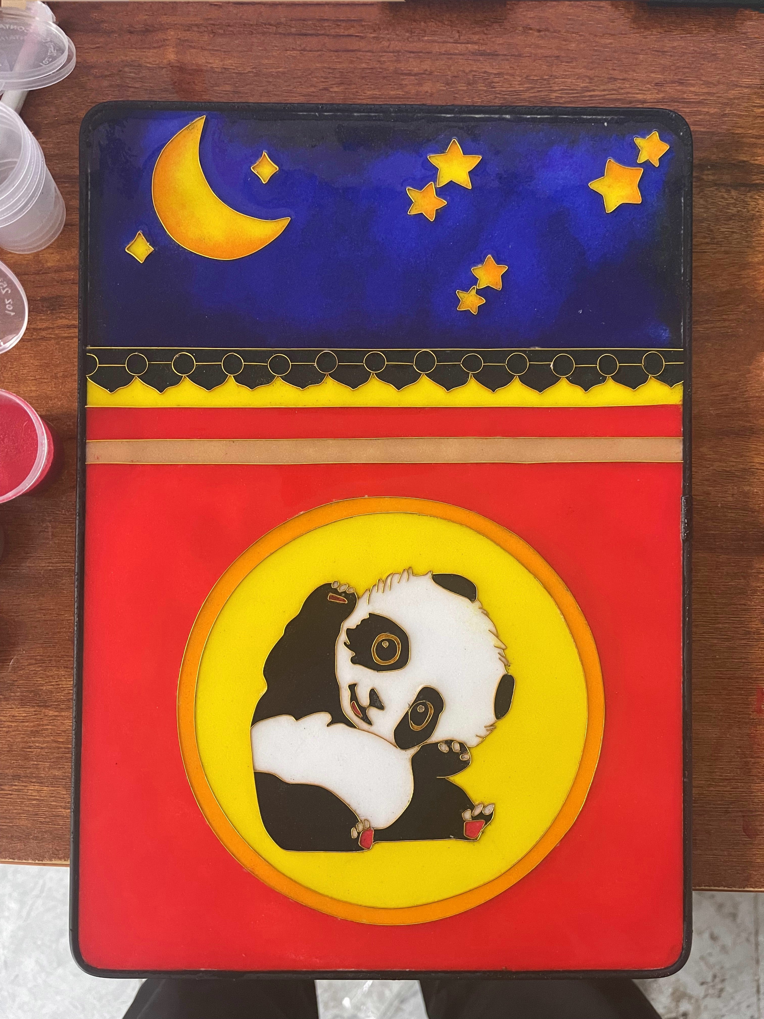 a cute panda​ Cloisonne Painting DIY Art Kit Panda Painting Panda Artwork Cloisonné Kit Chinese Cloisonné Art Kit