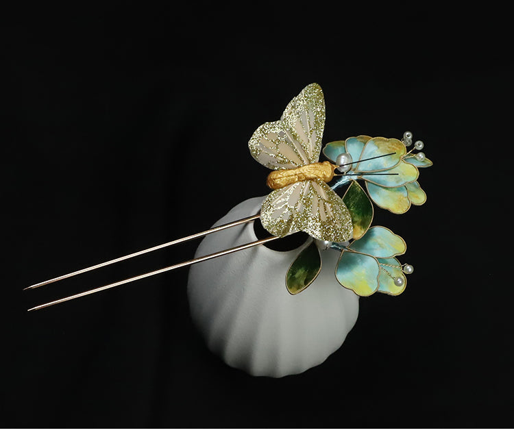 Ronghua Flower French Hair Pins Chinese Jewelry Blue Flower French Pins for Hair Chinese Hair Accessories