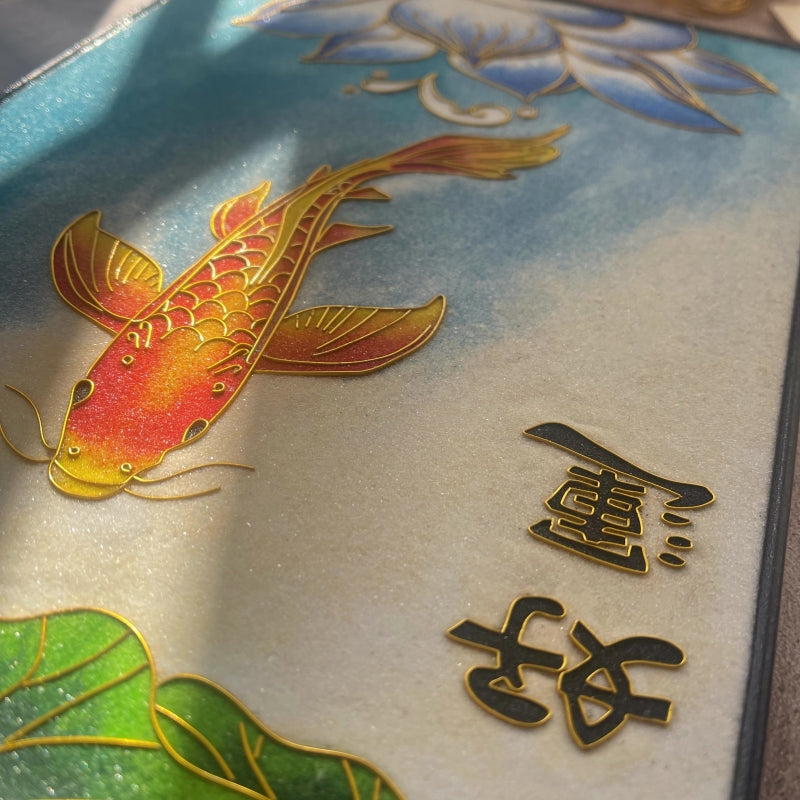 Cloisonne Painting DIY Art Kit Chinese Coy Fish Artwork Cloisonne Kit Chinese Cloisonne Art Kit