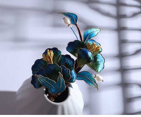 Ronghua Flower French Hair Barrettes Chinese Jewelry Blue Flower French Barrette Hair Clip Chinese Hair Accessories - Mulan Legacy
