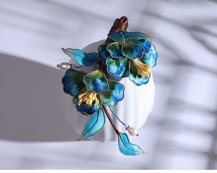 Ronghua Flower French Hair Barrettes Chinese Jewelry Blue Flower French Barrette Hair Clip Chinese Hair Accessories - Mulan Legacy