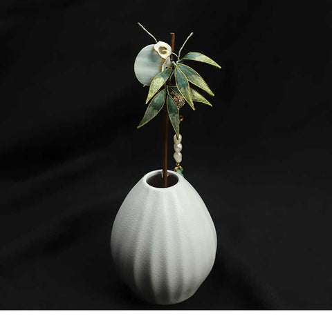 Chinese Hair Chopsticks Rong Hua Flower Chinese Hair Sticks Bamboo Leaves Wooden Hair Pin Chinese Accessories 
