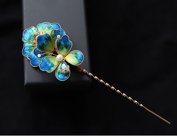 hair stick wood​ Chinese Jewelry Rong Hua Flower Hair Pin Stick