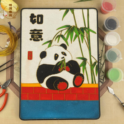 painting of a panda​ Cloisonne Painting DIY Art Kit Panda Wallet Art Cloisonné Kit Chinese Cloisonné Art Kit