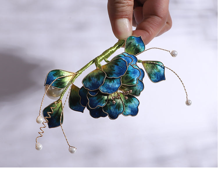 Ronghua Flower Pins Chinese Jewelry Blue Flower Brooch Pin Chinese Accessories 