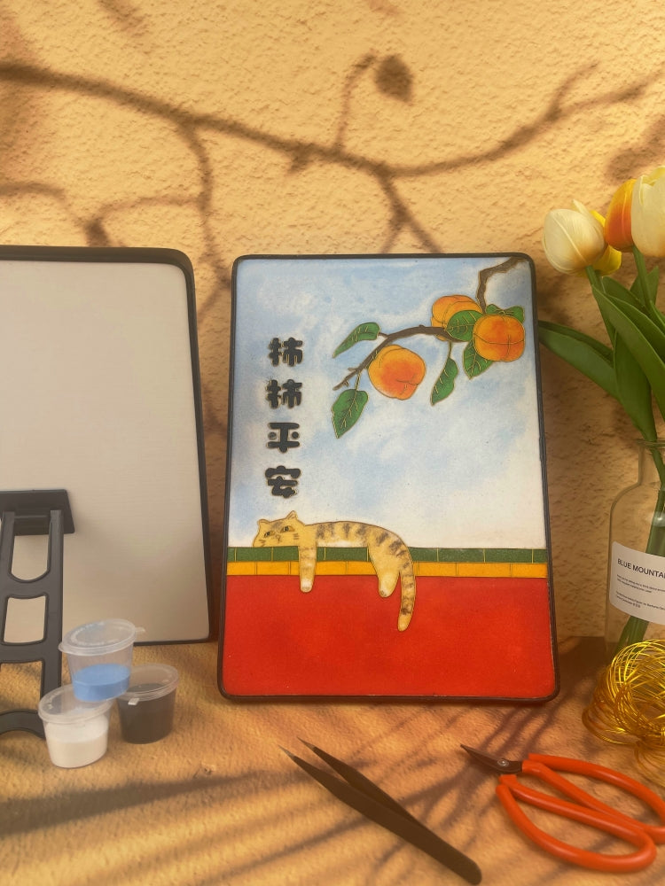 cloisonne kits​ Cloisonné Painting DIY Art Kit Chinese Lunar Year Greetings with Cat Cloisonné Kit Chinese Cloisonné Art Kit 