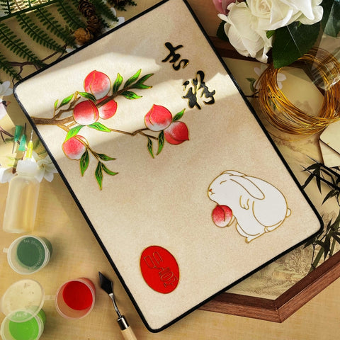 Cloisonne Painting DIY Art Kit Chinese New Year Sayings with Bunny Cloisonne Kit Chinese Cloisonne Art Kit