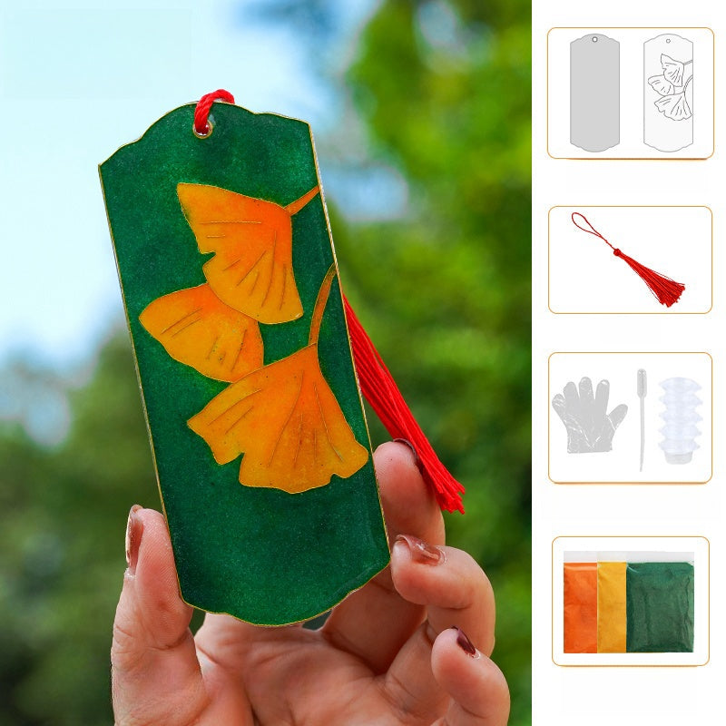 Cloisonne Kits Ginko Leaves Handmade Bookmarks DIY Cloisonne Kit Chinese Bookmark