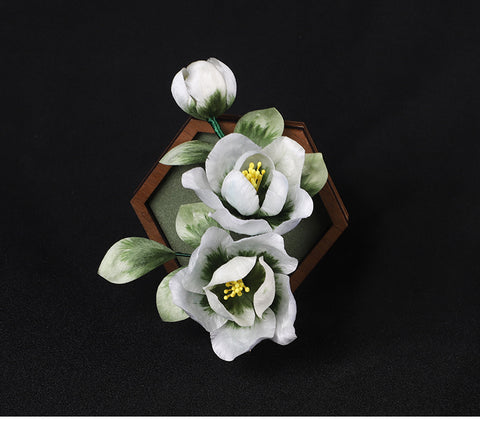 Ronghua Flower Lapel Pins Chinese Jewelry Chinese Accessories Green Flower Lapel Flower Holding Pin  - Mulan Legacy