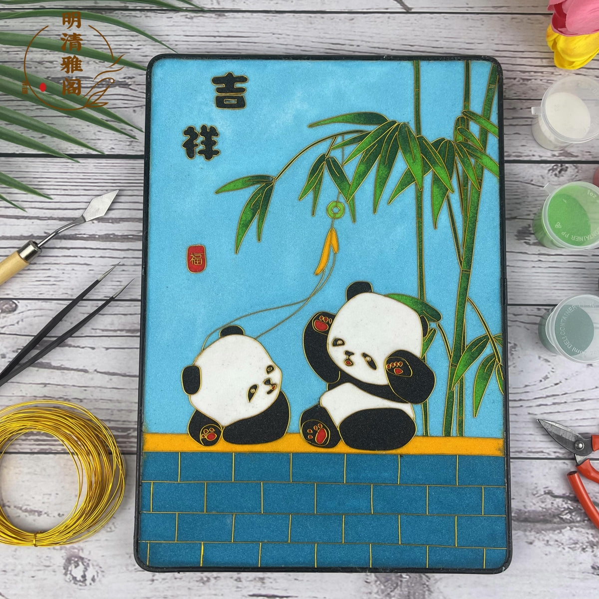 painting panda bear​ Cloisonne Painting DIY Art Kit Panda Wallet Art Cloisonné Kit Chinese Cloisonné Art Kit