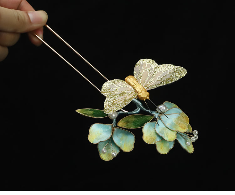 Ronghua Flower French Hair PinsBlue Flower French Pins for Hair Chinese Hair Accessories  Chinese Jewelry 