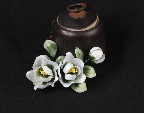 Ronghua Flower Lapel Pins Chinese Jewelry Green Flower Lapel Flower Holding Pin Chinese Accessories - Mulan Legacy