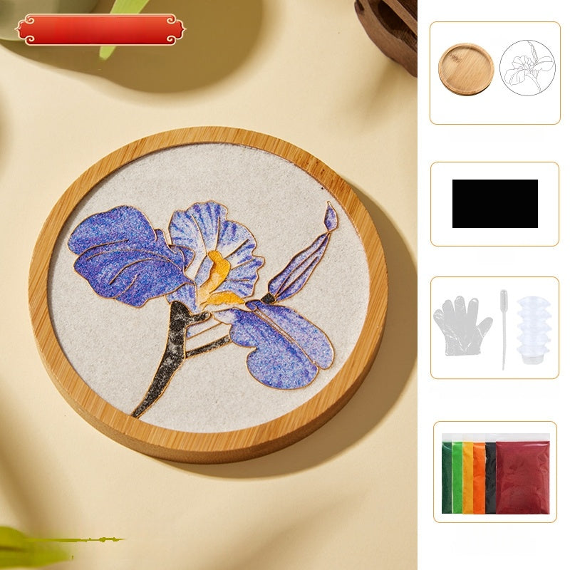 Cloisonne Kits Wooden Drink Coaster Butterfly Iris Flower DIY Cloisonne Kit Wooden Cup Coasters