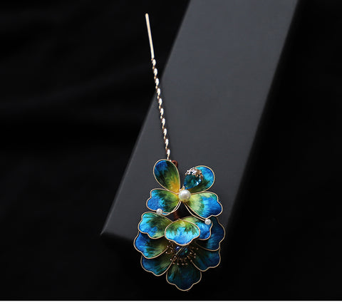 metal hair chopsticks​ Chinese Jewelry Rong Hua Flower Hair Pin Stick