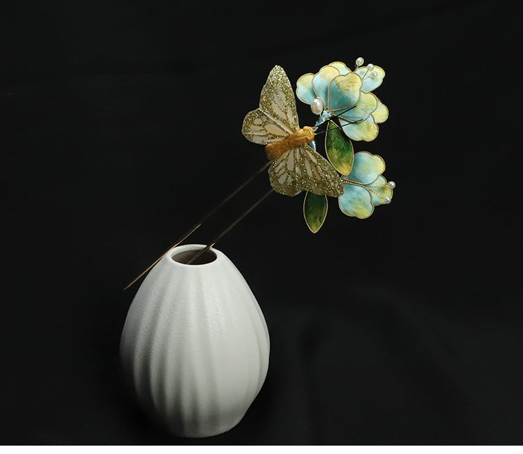 Ronghua Flower French Hair Pins Blue Flower French Pins for Hair Chinese Hair Accessories
