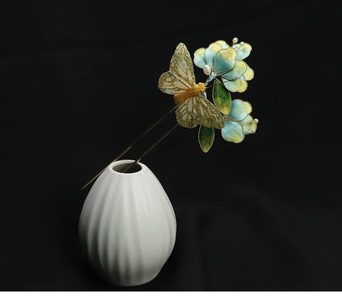 Ronghua Flower French Hair Pins Blue Flower French Pins for Hair Chinese Hair Accessories