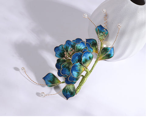 Ronghua Flower Pins Chinese Jewelry Blue Flower Brooch Pin Chinese Accessories 