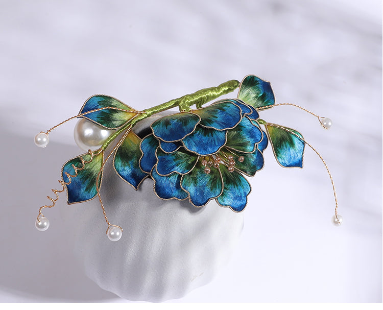 Ronghua Flower Pins Chinese Jewelry Blue Flower Brooch Pin Chinese Accessories 