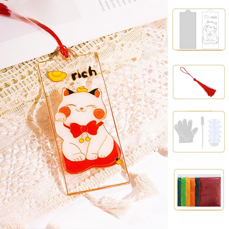 Cloisonne Kits Cat Bookmark Handmade Bookmarks DIY Cloisonne Kit Cute Lucky Cat Chinese Bookmark