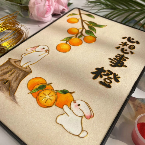 Cloisonne Painting DIY Art Kit Chinese New Year Sayings with Bunny Cloisonne Kit Chinese Cloisonne Art Kit