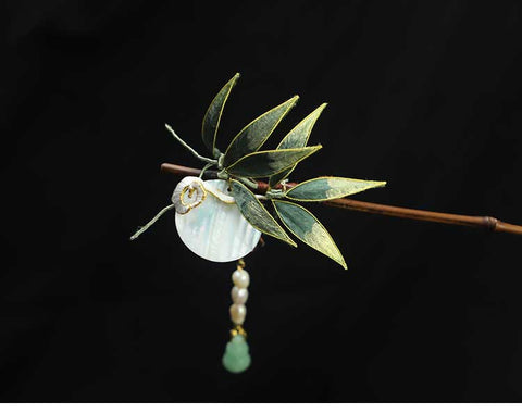 Chinese Hair Chopsticks Bamboo Leaves Wooden Hair Pin Rong Hua Flower Chinese Hair Sticks Chinese Accessories 