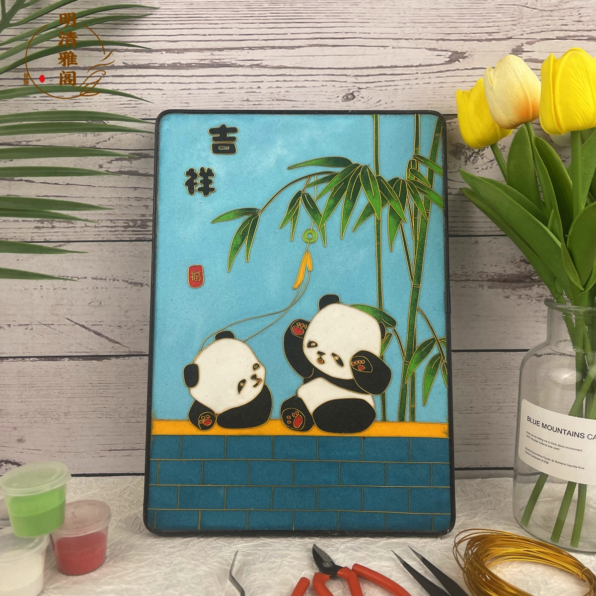 painting of panda​ Cloisonne Painting DIY Art Kit Panda Wallet Art Cloisonné Kit Chinese Cloisonné Art Kit