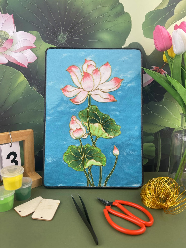 lotus art painting​ Cloisonné Painting DIY Art Kit Lotus Flower Artwork Cloisonné Kit Lotus Art Chinese Cloisonné Art Kit 