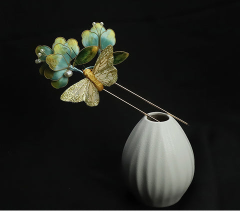 Blue Flower French Pins for Hair Chinese Hair Accessories Ronghua Flower French Hair Pins 
