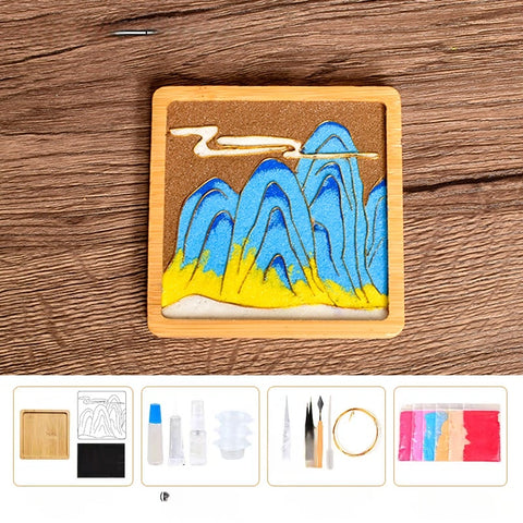 Cloisonné Kits DIY Wooden Drink Coaster Chinese Paintings of Mountains Cloisonne Kit Wooden Cup Coasters
