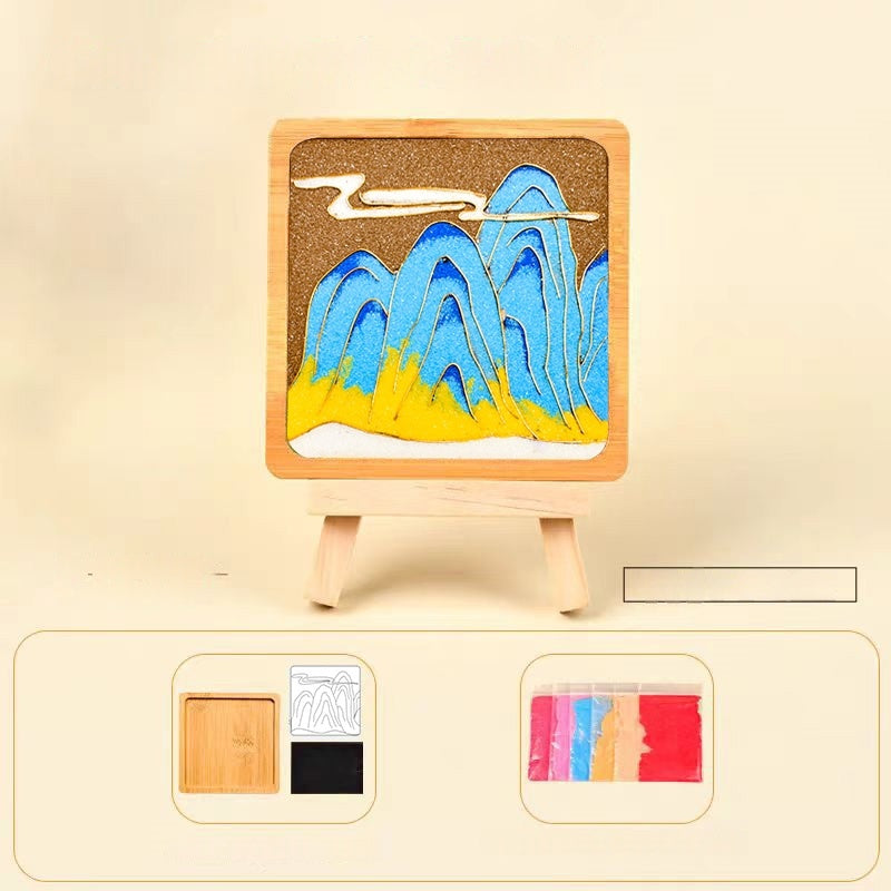 Cloisonné Kits DIY Wooden Drink Coaster Chinese Paintings of Mountains Cloisonne Kit Wooden Cup Coasters