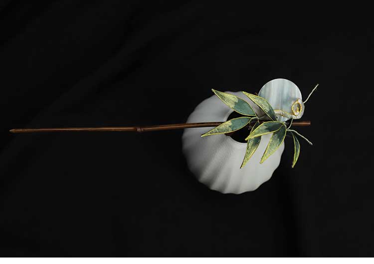 Chinese Hair Chopsticks Rong Hua Flower Chinese Hair Sticks Bamboo Leaves Wooden Hair Pin Chinese Accessories 