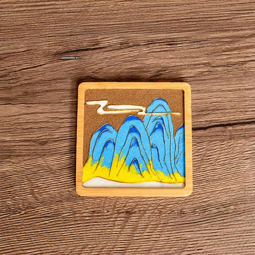 Cloisonné Kits DIY Wooden Drink Coaster Chinese Paintings of Mountains Cloisonne Kit Wooden Cup Coasters