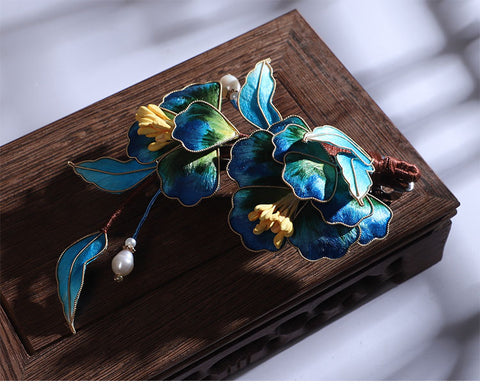 Ronghua Flower French Hair Barrettes Chinese Jewelry Blue Flower French Barrette Hair Clip Chinese Hair Accessories - Mulan Legacy