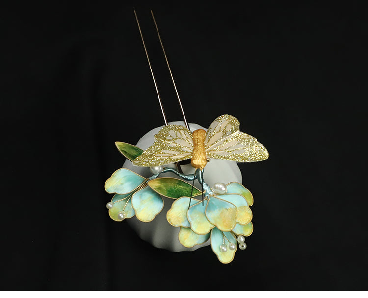 Hair Accessories Ronghua Flower French Hair Pins Chinese Jewelry Blue Flower French Pins for Hair Chinese 