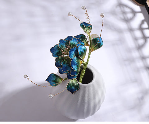Ronghua Flower Pins Chinese Jewelry Blue Flower Brooch Pin Chinese Accessories 