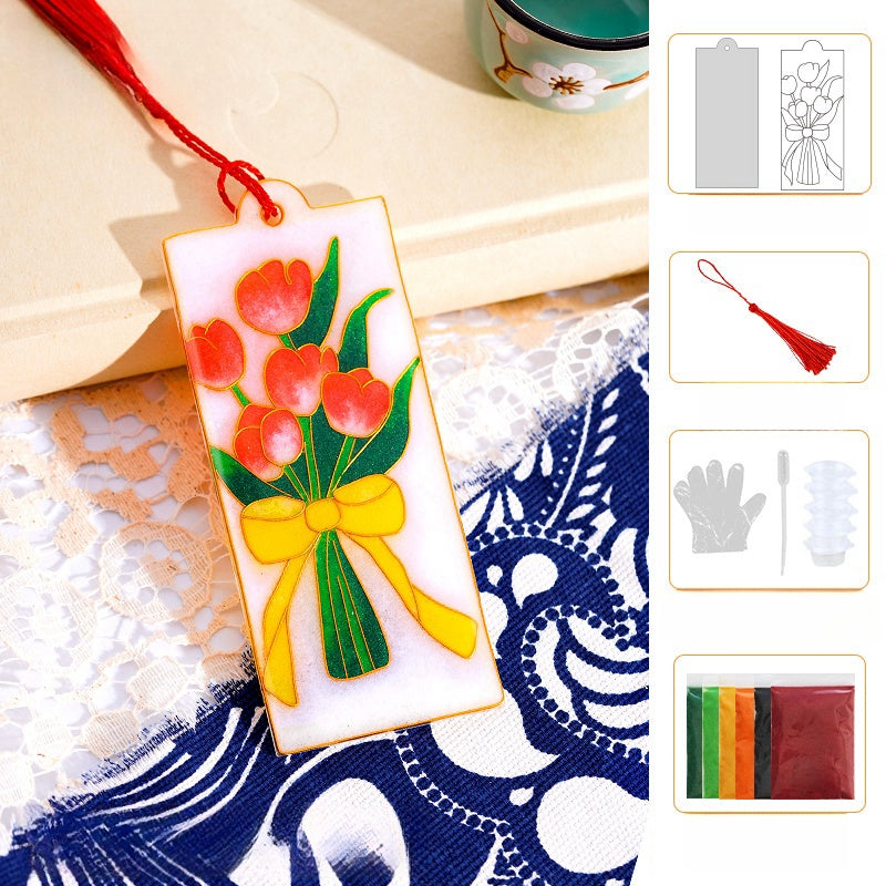 Cloisonne Kits Bouquet Of Tulips Bookmark Handmade Bookmarks DIY Cloisonne Kit Cool Bookmarks Cute Bookmarks