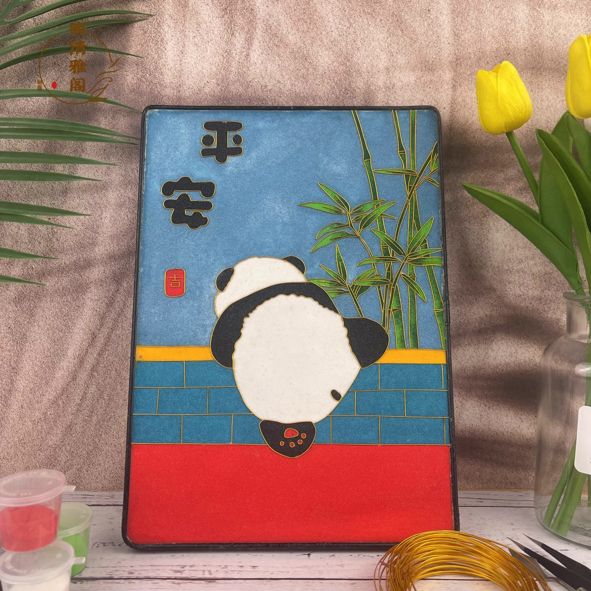 panda art​ Cloisonne Painting DIY Art Kit Panda Wallet Art Cloisonné Kit Chinese Cloisonné Art Kit