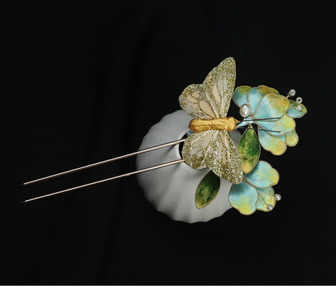 Ronghua Flower French Hair Pins Chinese Jewelry Blue Flower French Pins for Hair 